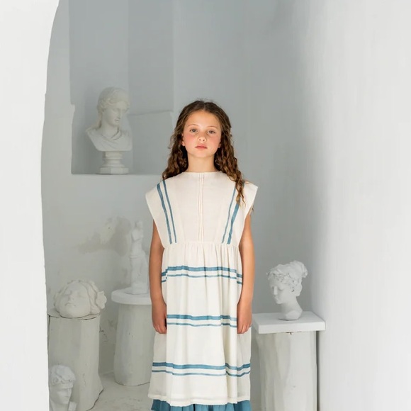 Belle Chiara Organic Blue Double Stripe Calliope Dress - Picture 1 of 13